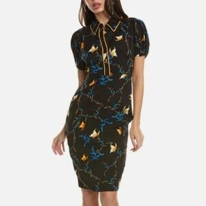 Diane Von Furstenberg New Elly Silk-Blend Sheath Dress In Butterfly Black